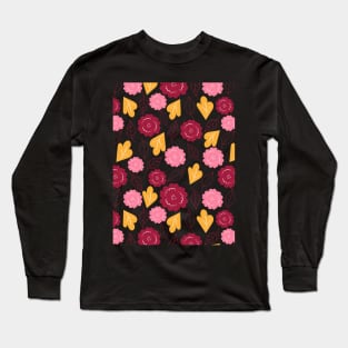 Flowers and Leaf Pattern Long Sleeve T-Shirt